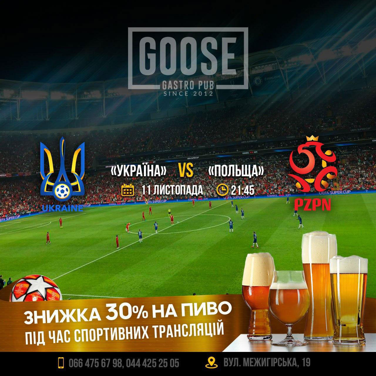 Україна - Польща подивитись футбол у пабі. Паб на Подолі у Києві Goose Gastro Pub