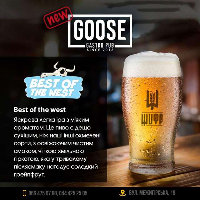 Випити нове пиво Best of the west в пабі. Паб на Подолі у Києві Goose Gastro Pub